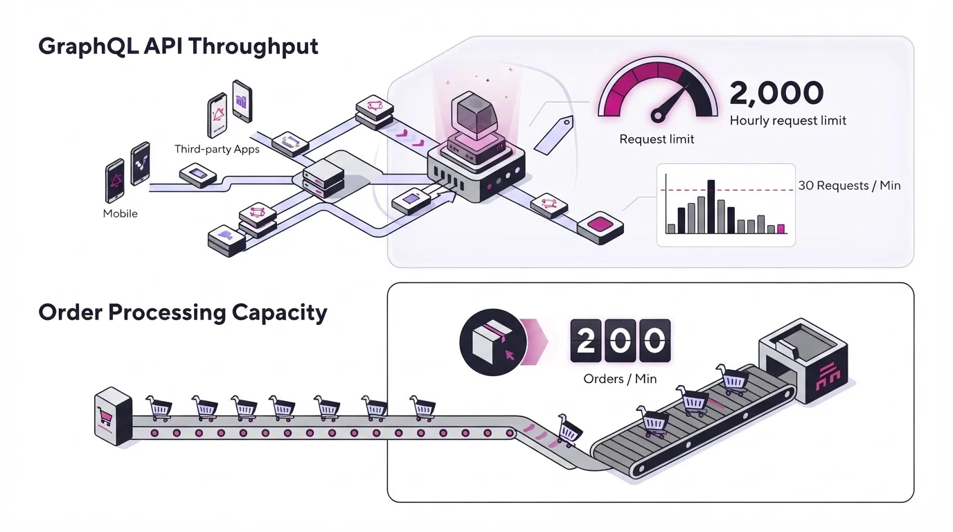 Chart showing API and order throughput limits for enterprise commerce.