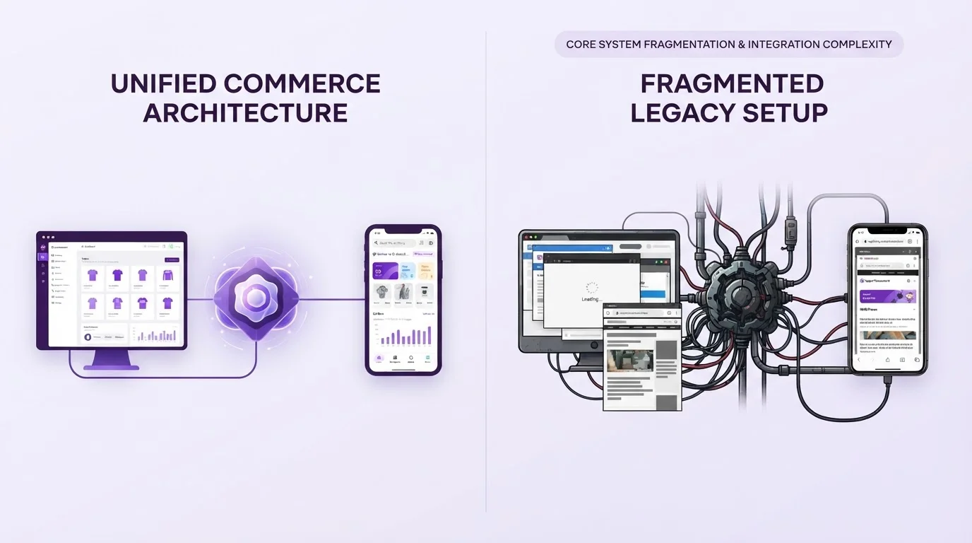 Comparison of unified commerce architecture vs fragmented legacy systems