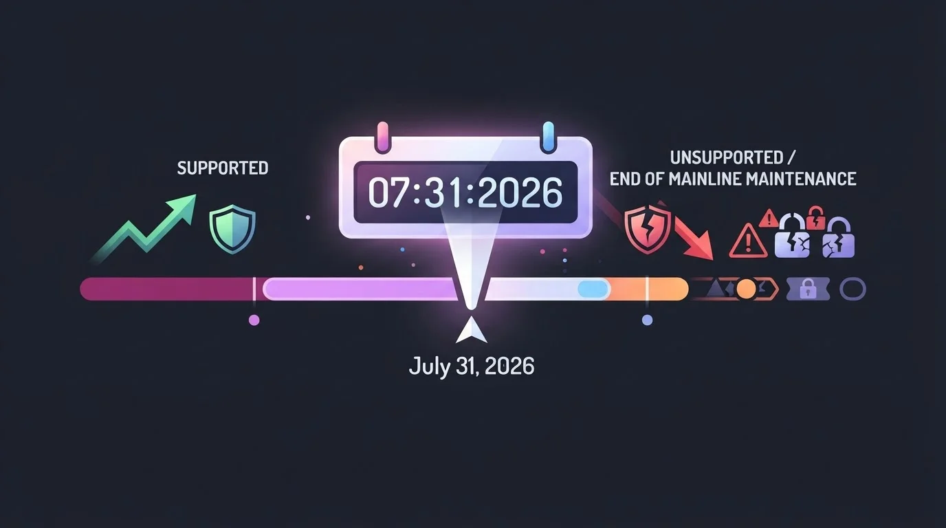 Timeline showing July 31, 2026 SAP maintenance deadline