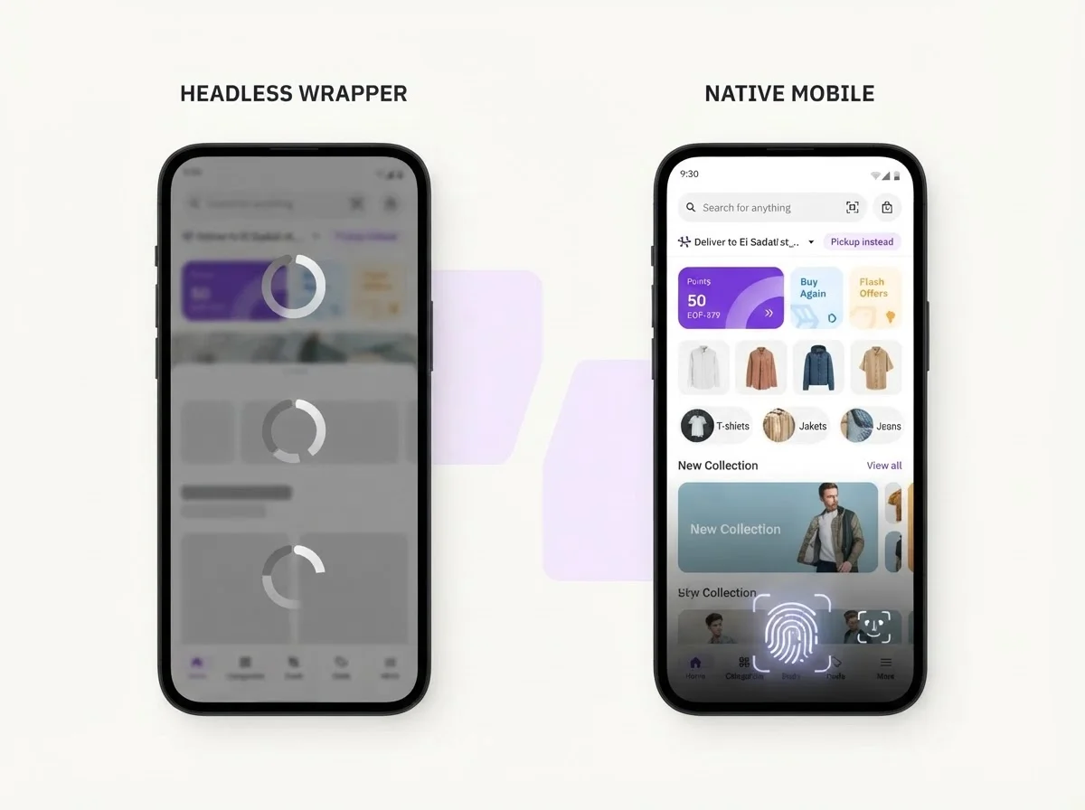 Comparison between a mobile web wrapper and a high-performance native mobile app.